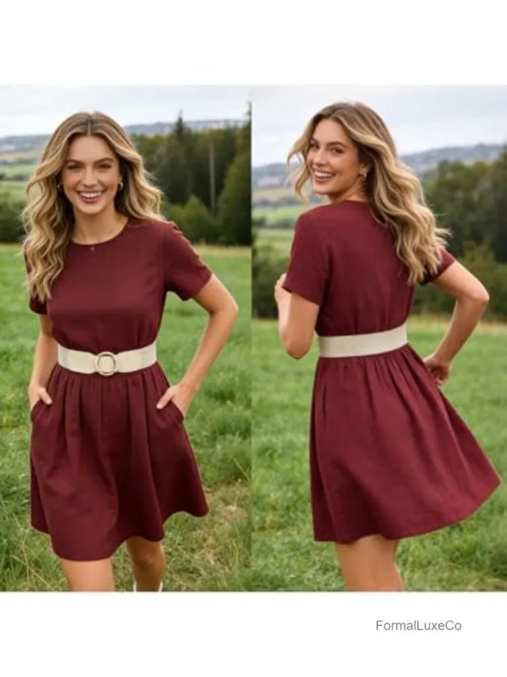 Women Elastic Stretch Waist Belt Faux Leather Vintage Dress Belt